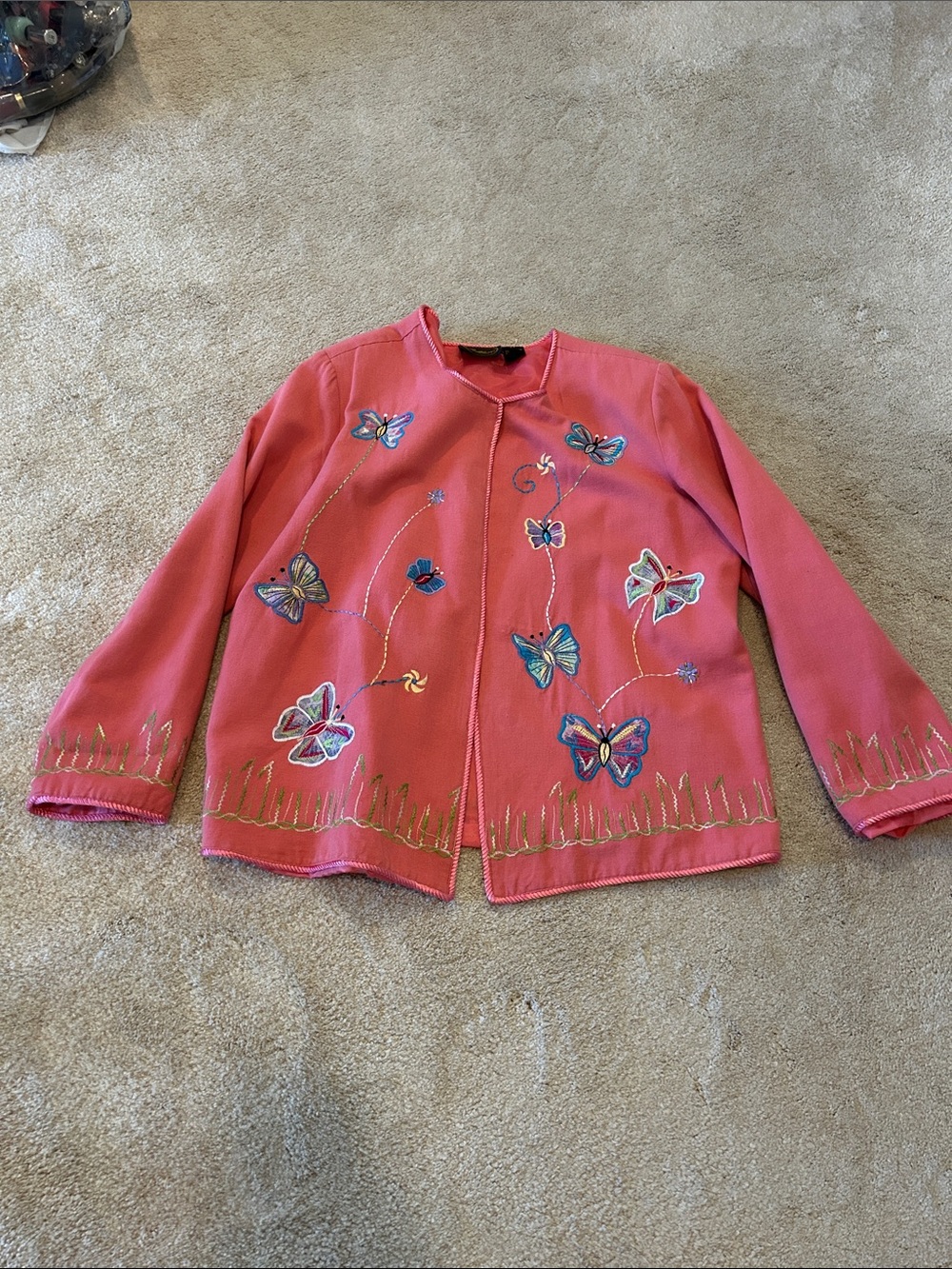 Coral Pink Butterfly Embroidered Jacket